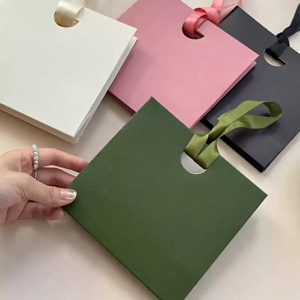 Custom Solid Color Paper Gift Bags with Satin Ribbon Handles MOQ 100pcs | Jewelry Bags | Make-up Bags