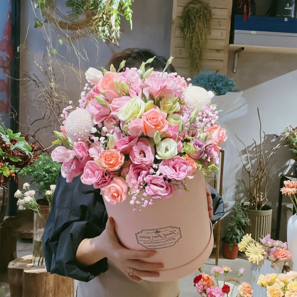 Round Flower Bucket Gift Box with Handle | B.SLBBT | Laribbons Custom - laribbons