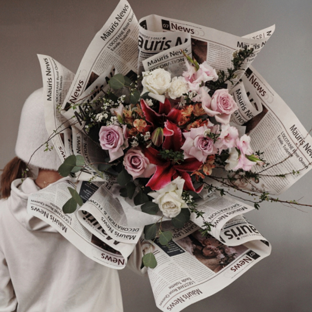 60cm*10Y Retro Newspaper Print Florist Wrapping Paper Roll Color Mixed | P.FGYWB-003 | MOQ 10 Rolls  | Laribbon Custom