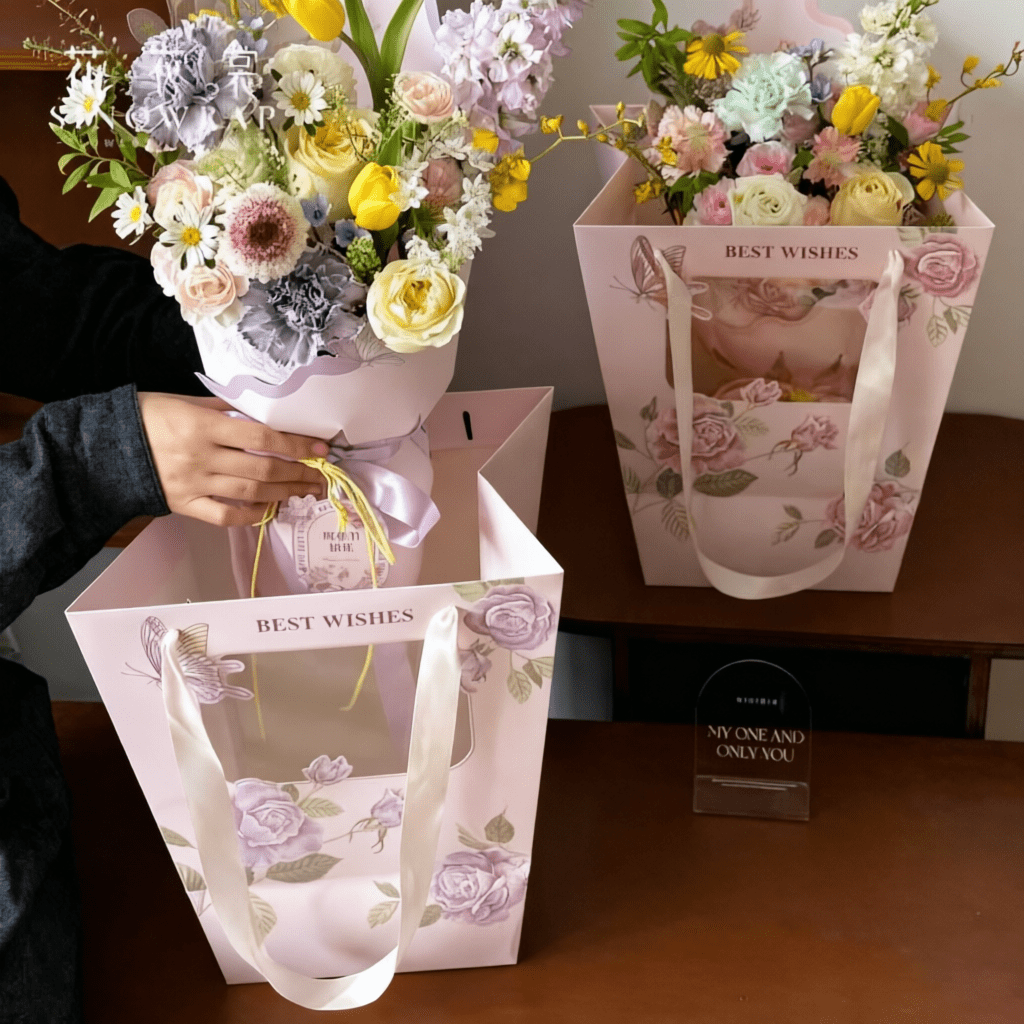 30×20×34cm Floral Print Flower Gift Bag with Window | HB - HDSTD | Laribbons Custom - laribbons