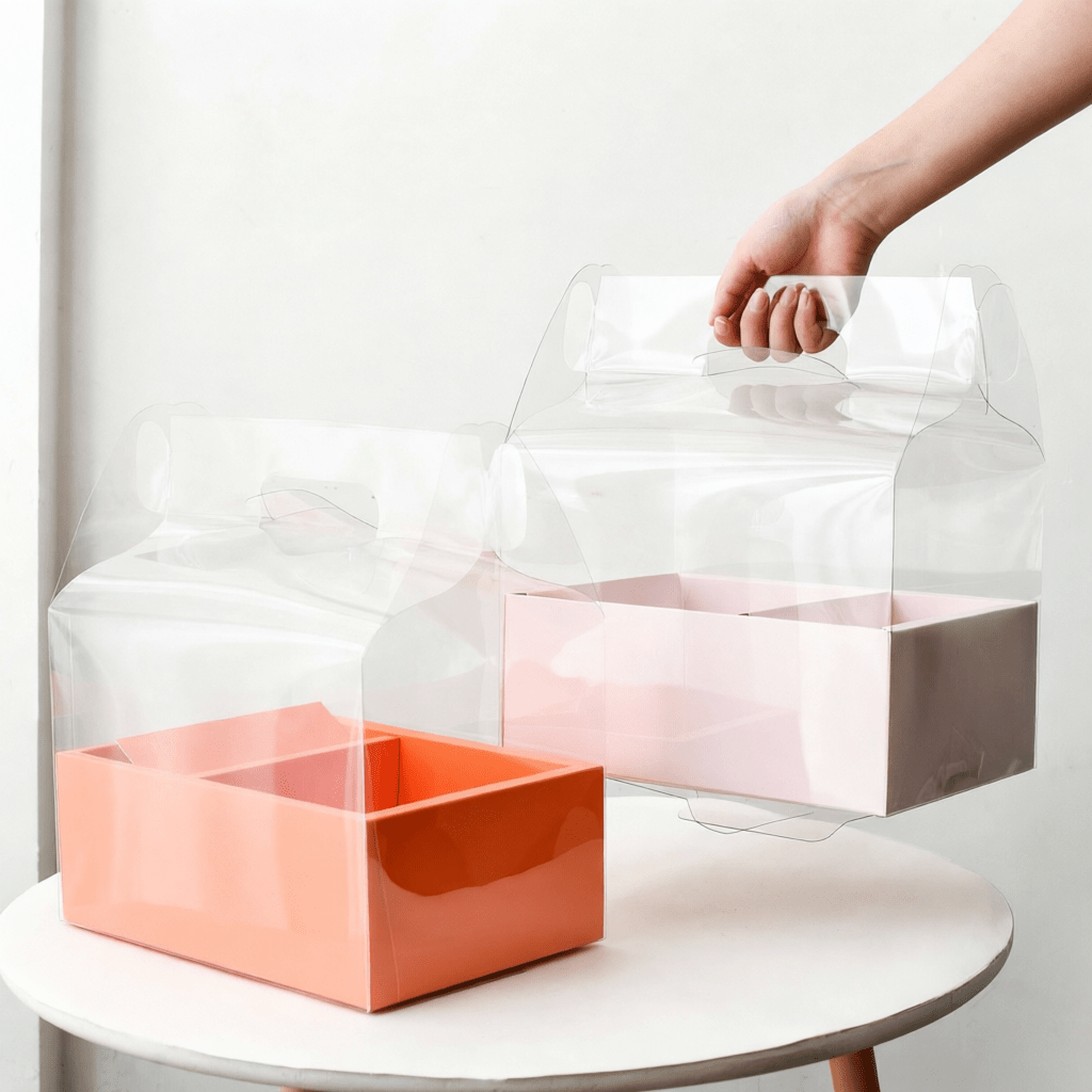 30×26.5×10cm Clear PVC Window Flower Gift Box with Handle | BX - TMXHSTH | Laribbons Custom - laribbons