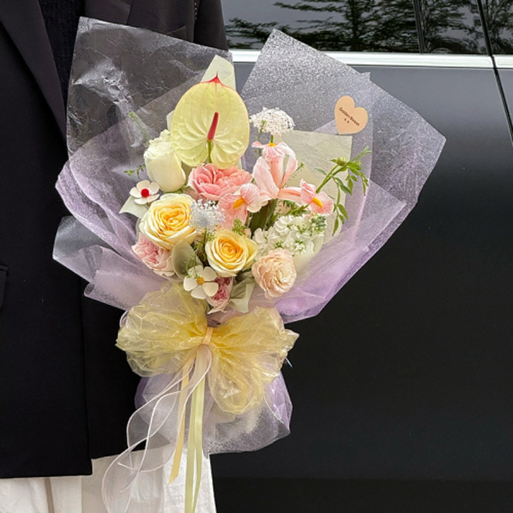 57cm*7Y 120 Micron Glitter Semi-transparent Florist Wrapping Film Roll Color Mixed | P.SBB | MOQ 10 Rolls  | Laribbon Custom
