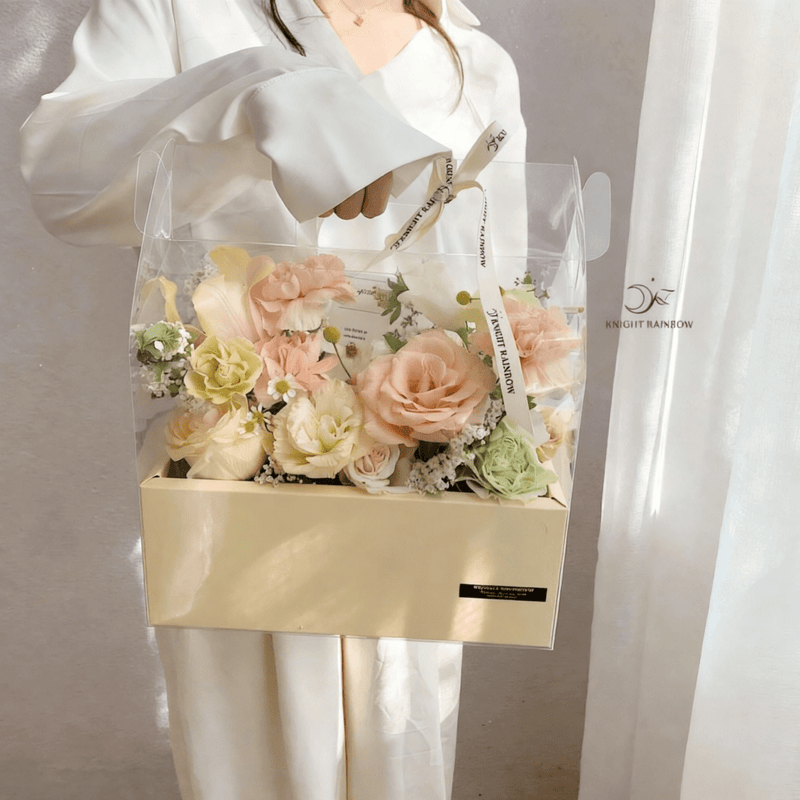 30×26.5×10cm Clear PVC Window Flower Gift Box with Handle | BX - TMXHSTH | Laribbons Custom - laribbons