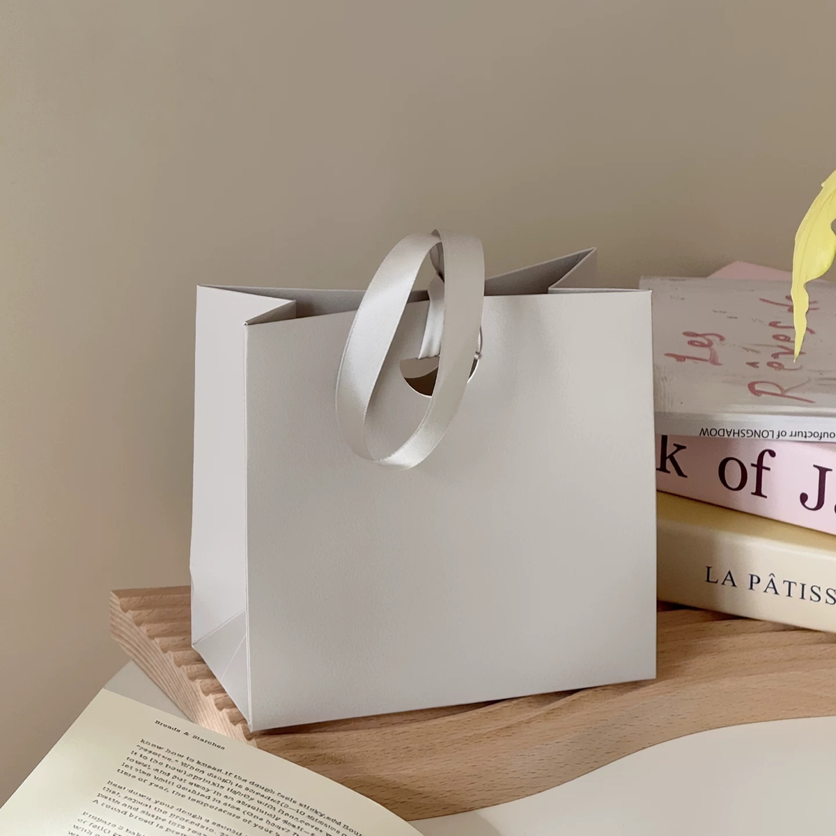 Custom Solid Color Paper Gift Bags with Satin Ribbon Handles MOQ 100pcs | Jewelry Bags | Make-up Bags