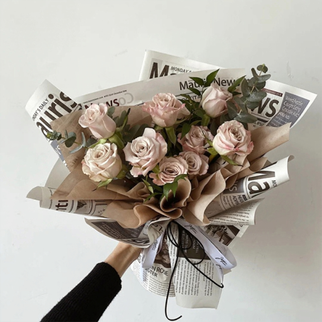 60cm*10Y Retro Newspaper Print Florist Wrapping Paper Roll Color Mixed | P.FGYWB-003 | MOQ 10 Rolls  | Laribbon Custom
