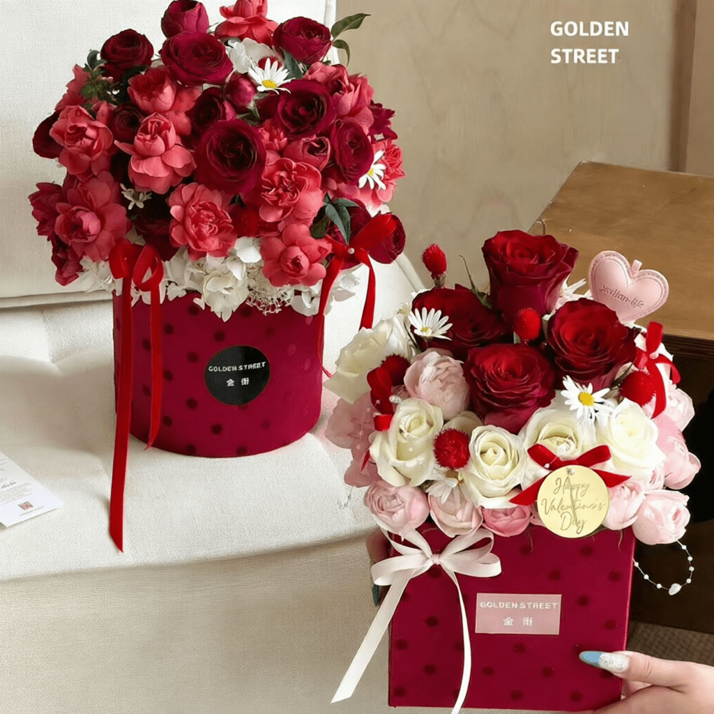 Polka Dot Velvet Flower Boxes | B.SRBDT2 | Laribbons Custom - laribbons