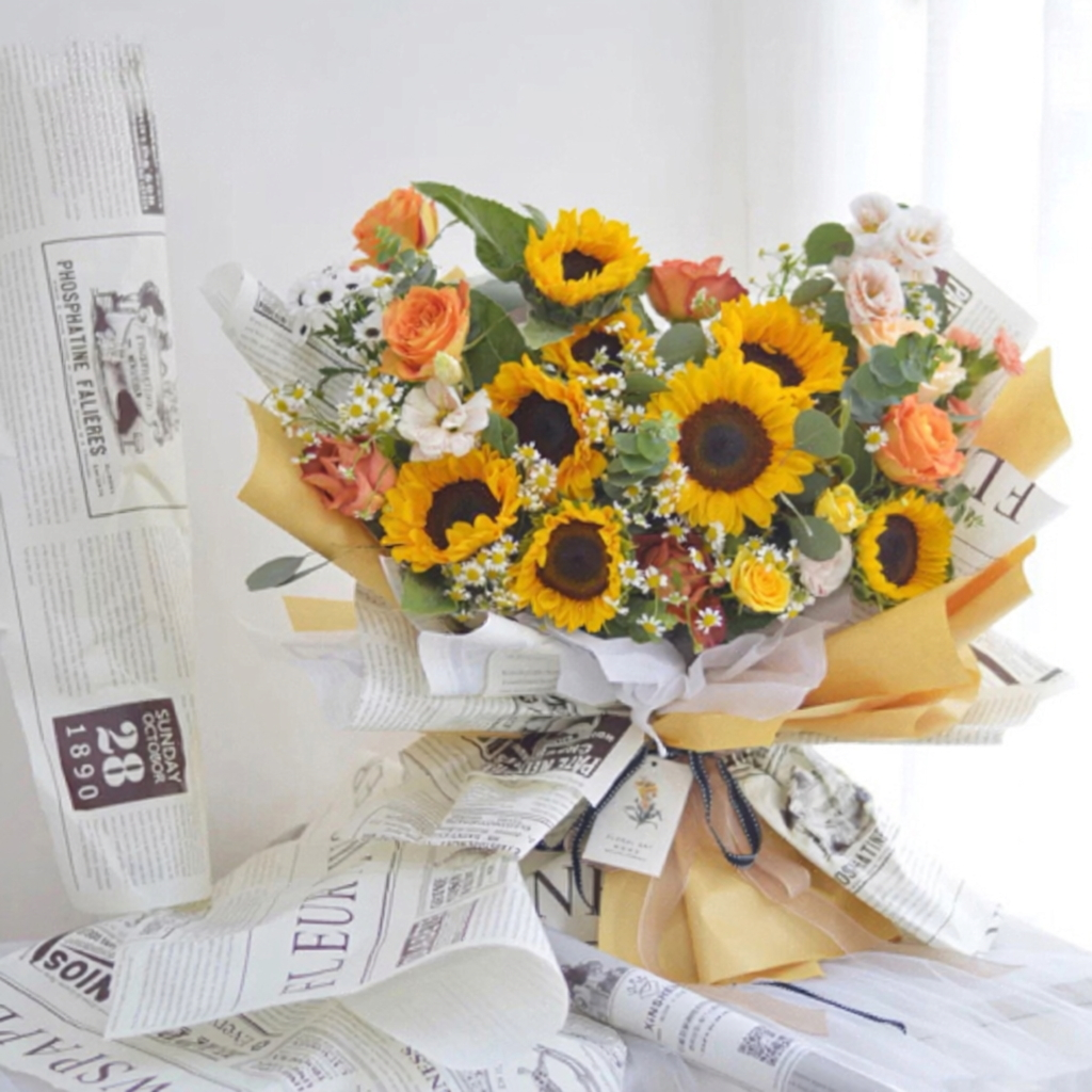 60cm*10Y Retro Newspaper Print Florist Wrapping Paper Roll Color Mixed | P.FGYWB-003 | MOQ 10 Rolls  | Laribbon Custom