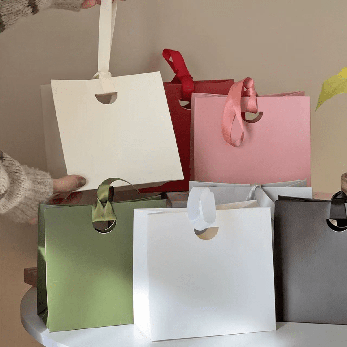 Custom Solid Color Paper Gift Bags with Satin Ribbon Handles MOQ 100pcs | Jewelry Bags | Make-up Bags - Laribbons Custom
