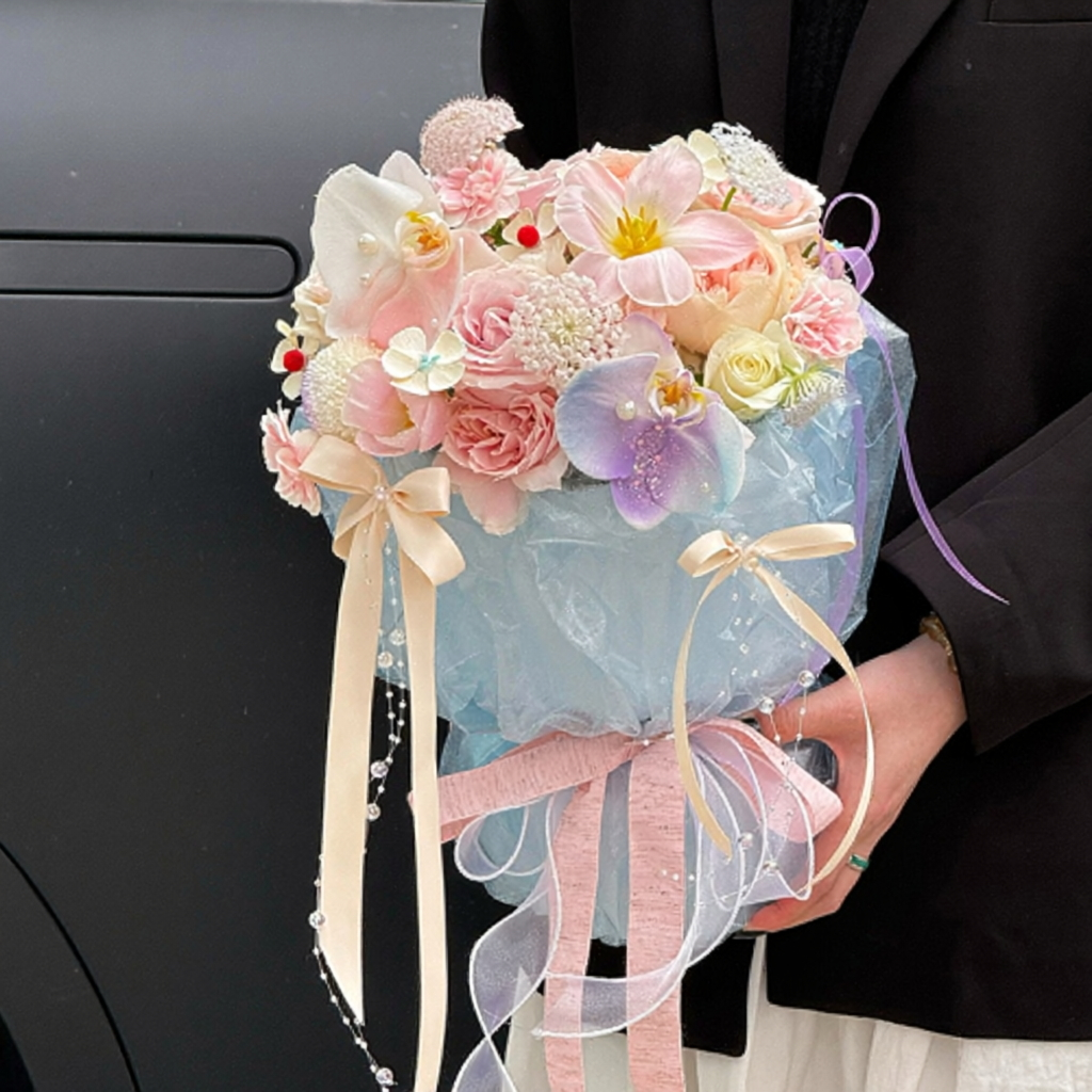 57cm*7Y 120 Micron Glitter Semi-transparent Florist Wrapping Film Roll Color Mixed | P.SBB | MOQ 10 Rolls  | Laribbon Custom