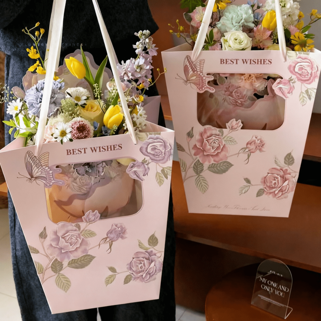 30×20×34cm Floral Print Flower Gift Bag with Window | HB - HDSTD | Laribbons Custom - laribbons