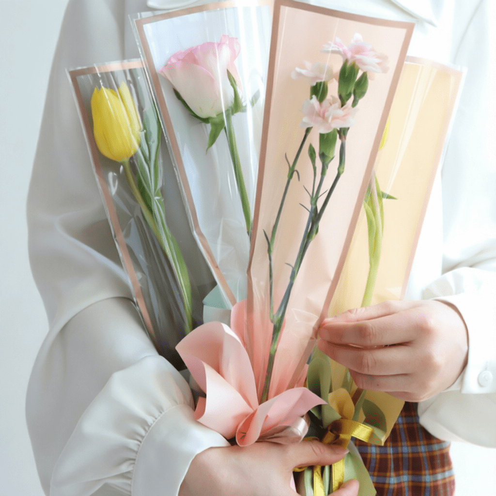 Gold - Trimmed OPP Single Flower Sleeves | JKJB.DZD | Laribbons Custom - laribbons