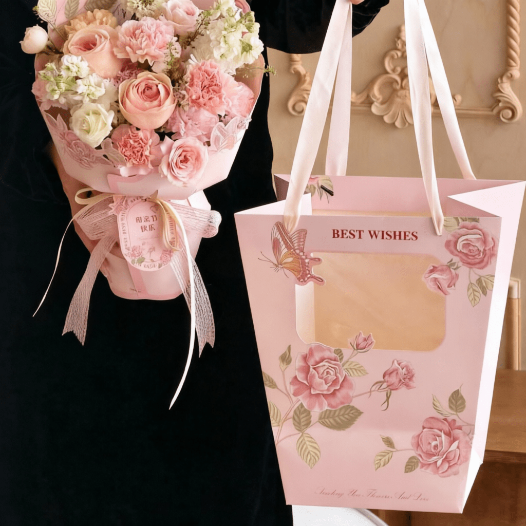 30×20×34cm Floral Print Flower Gift Bag with Window | HB - HDSTD | Laribbons Custom - laribbons