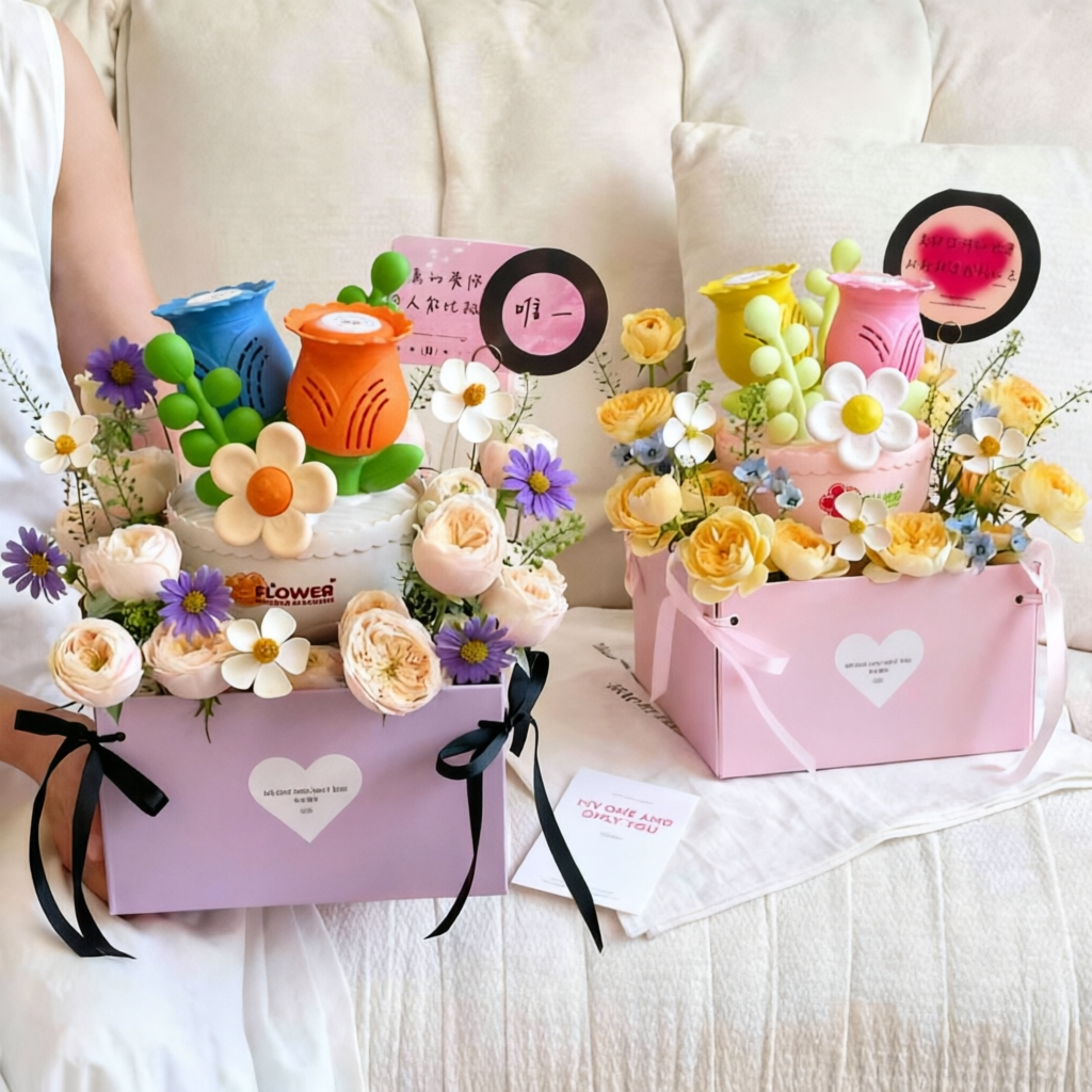 19.5×19.5×11.5cm Square Flower Gift Box with Ribbon Ties | BX - TXBDLH | Laribbons Custom - laribbons