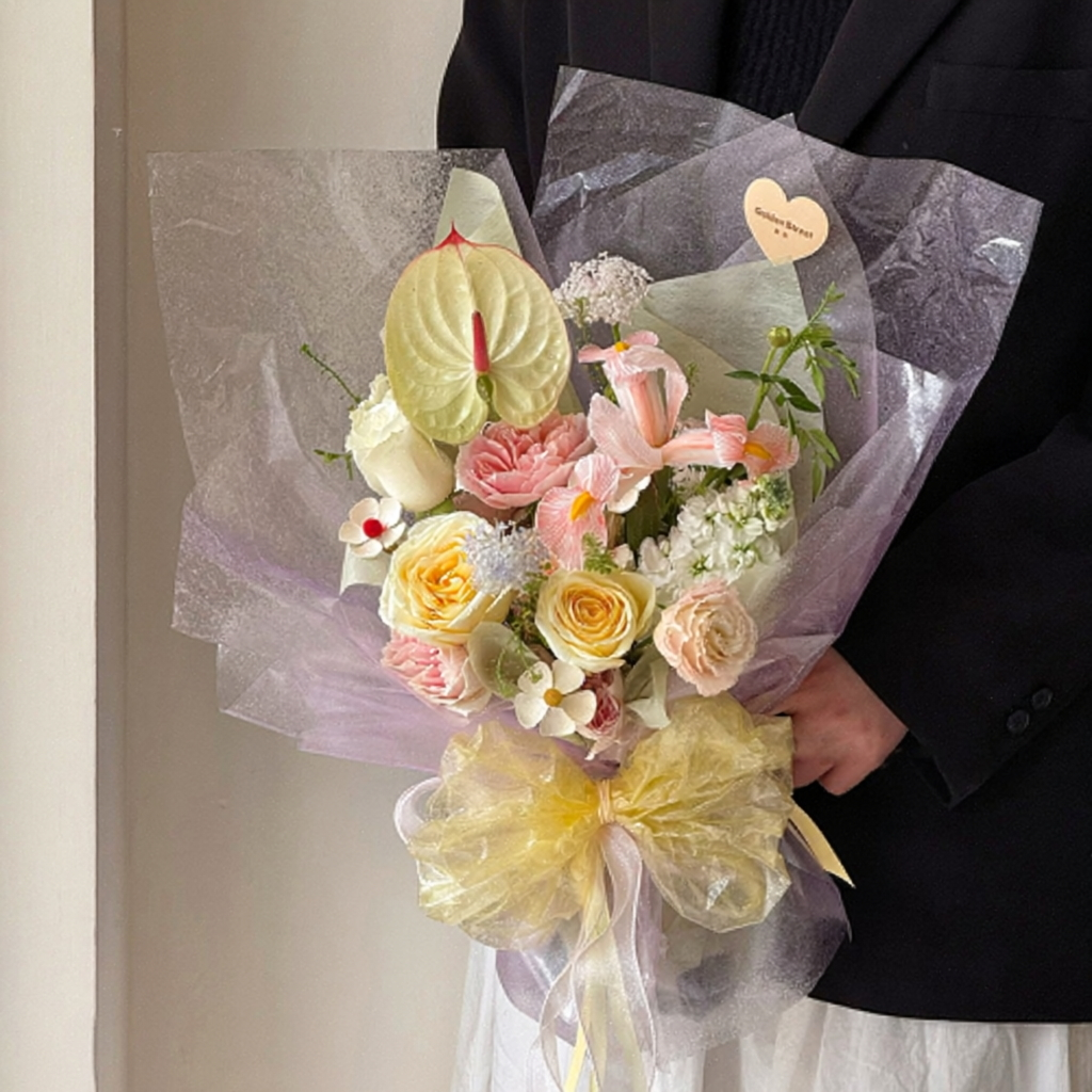 57cm*7Y 120 Micron Glitter Semi-transparent Florist Wrapping Film Roll Color Mixed | P.SBB | MOQ 10 Rolls  | Laribbon Custom