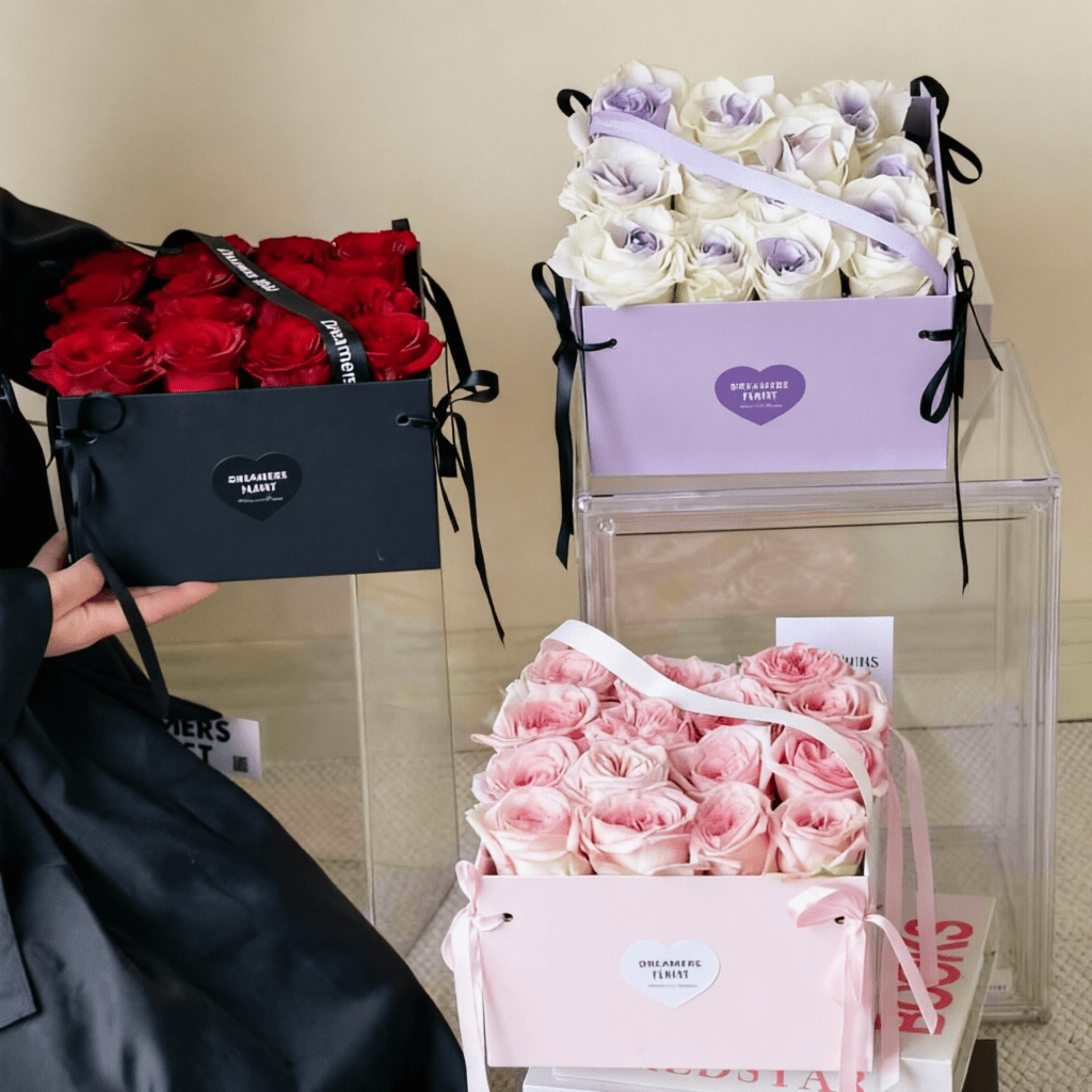 19.5×19.5×11.5cm Square Flower Gift Box with Ribbon Ties | BX - TXBDLH | Laribbons Custom - laribbons
