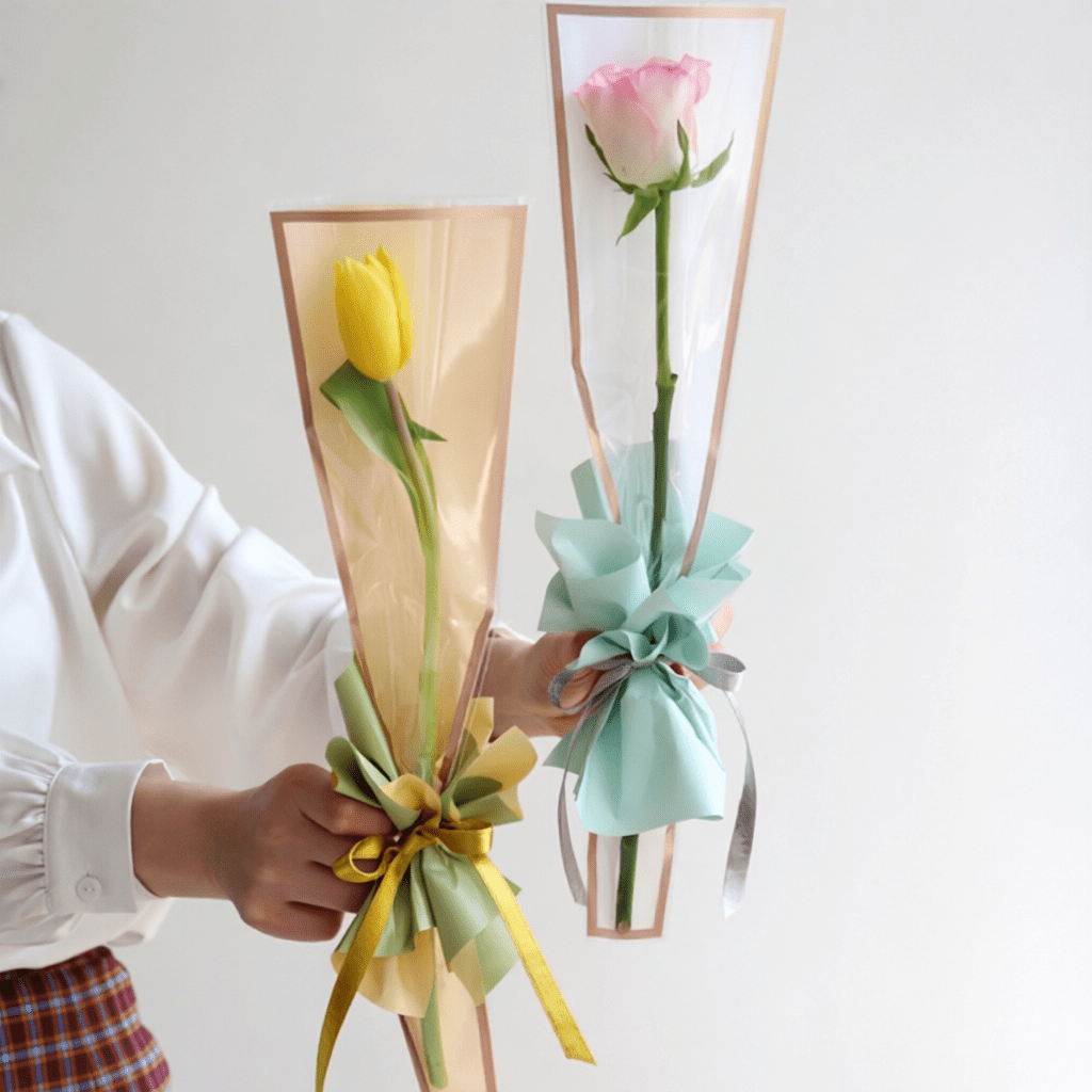 Gold - Trimmed OPP Single Flower Sleeves | JKJB.DZD | Laribbons Custom - laribbons