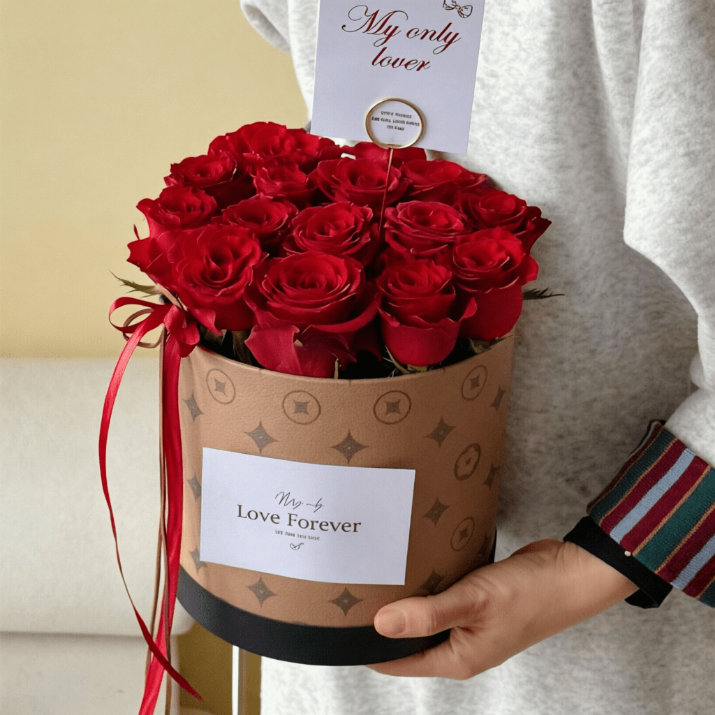 18x17cm Monogram Print Cylinder Flower Box | BX - GST | Laribbons Custom - laribbons
