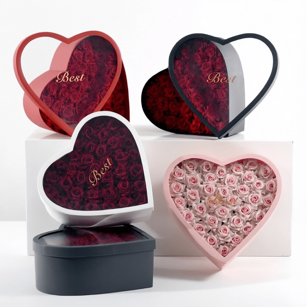 Heart - Shaped Flower Gift Box with Clear Window | BX - FSSJDTX | Laribbons Custom - laribbons