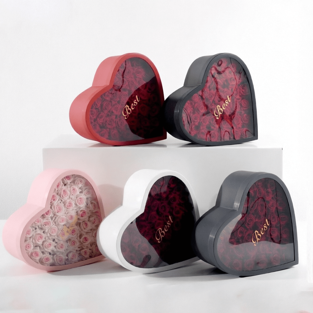 Heart - Shaped Flower Gift Box with Clear Window | BX - FSSJDTX | Laribbons Custom - laribbons