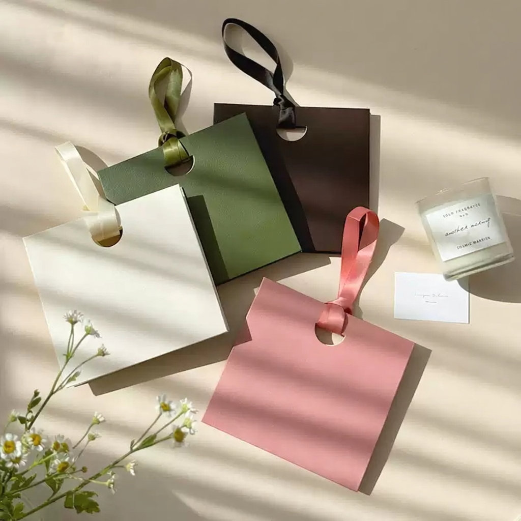 Custom Solid Color Paper Gift Bags with Satin Ribbon Handles MOQ 100pcs | Jewelry Bags | Make-up Bags