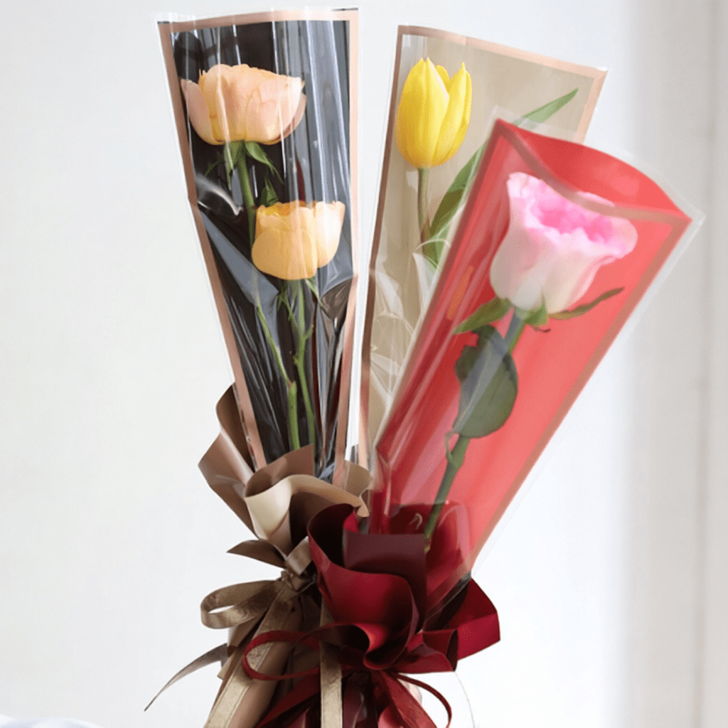 Gold - Trimmed OPP Single Flower Sleeves | JKJB.DZD | Laribbons Custom - laribbons