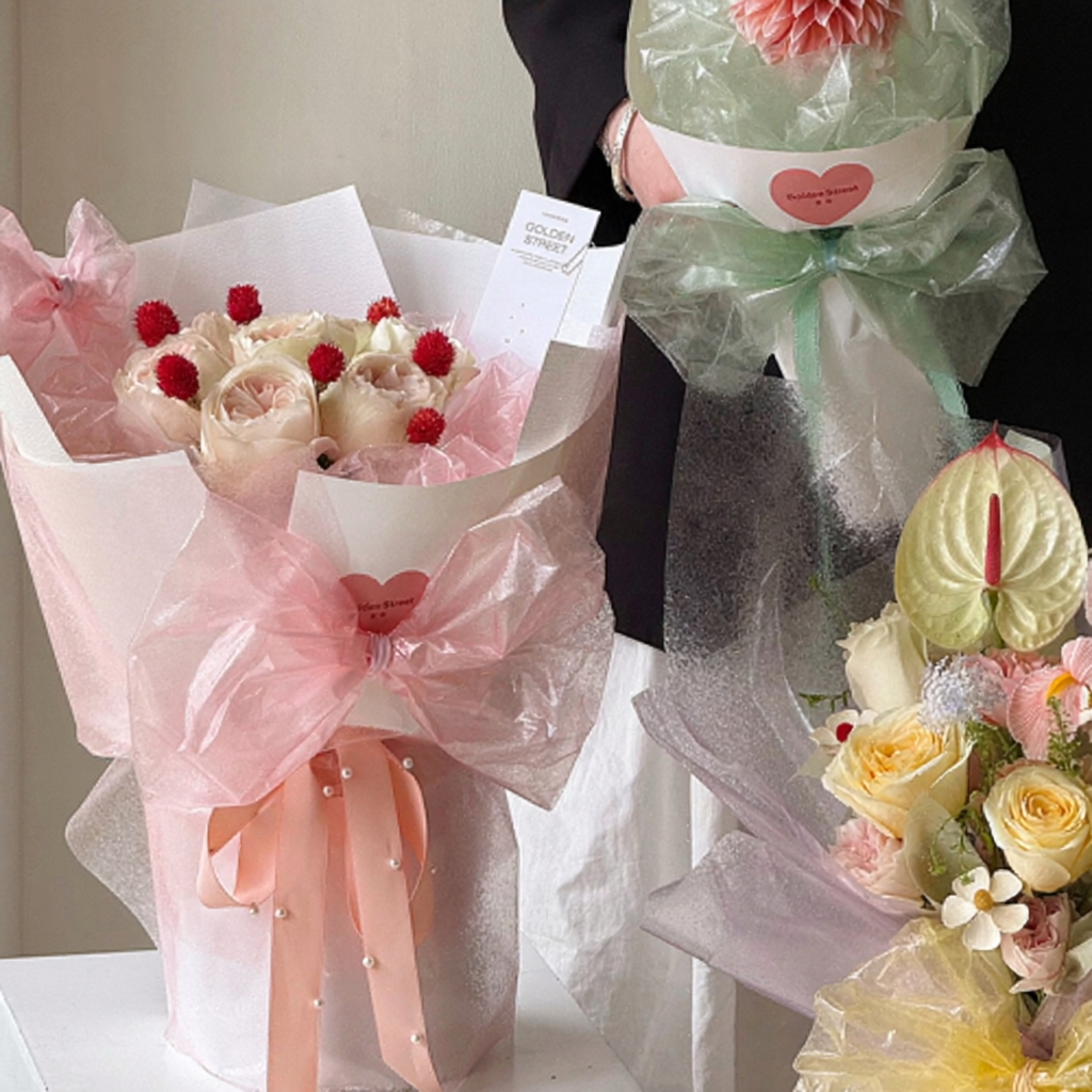 57cm*7Y 120 Micron Glitter Semi-transparent Florist Wrapping Film Roll Color Mixed | P.SBB | MOQ 10 Rolls  | Laribbon Custom