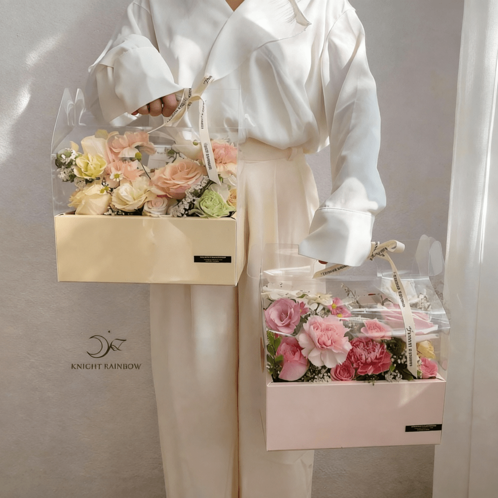 30×26.5×10cm Clear PVC Window Flower Gift Box with Handle | BX - TMXHSTH | Laribbons Custom - laribbons