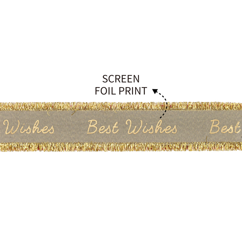 100 Yards Custom Logo Grosgrain Ribbon Roll - Gold Frayed Edges