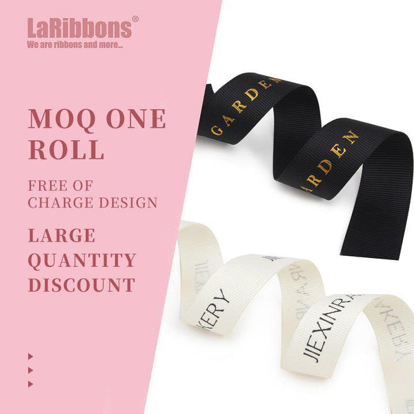 Custom Printed Grosgrain Ribbon – Personalized Logo, Text & Icons | 100 Yards Per Roll | Laribbons Custom - laribbons Custom Shop
