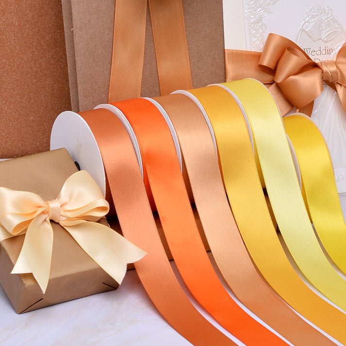 Wholesale Double Faced Satin Ribbon – Yellow & Orange Color Series – 3/8", 5/8", 7/8", 1.5" Wide – 100 Yards Per Roll – Bulk 500 Yards Minimum | Laribbons Custom - laribbons Custom Shop