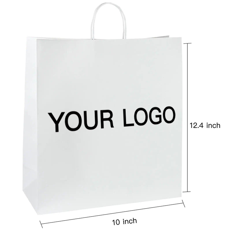 Bolsas de compras blancas personalizadas Bolsas de regalo de papel Kraft-100 piezas