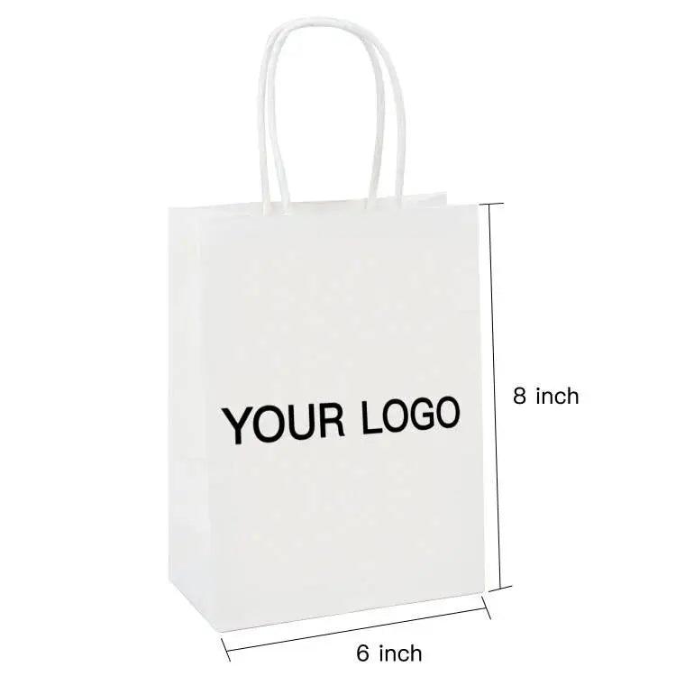 Bolsas de compras blancas personalizadas Bolsas de regalo de papel Kraft-100 piezas