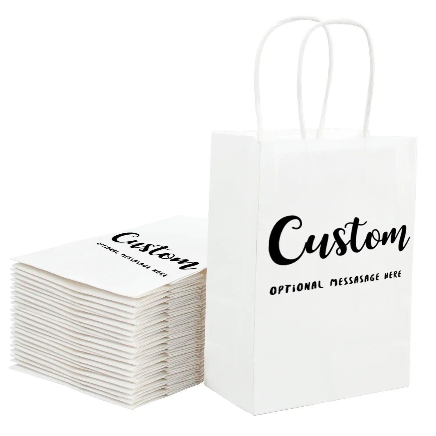 Custom White Shopping Bags Kraft Paper Gift Bags - 100PCs - laribbons Custom Shop